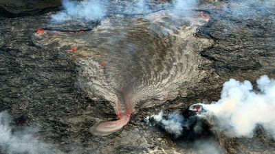 Lava Spews And Flows Like River At Active Kilauea Volcano In Hawaii