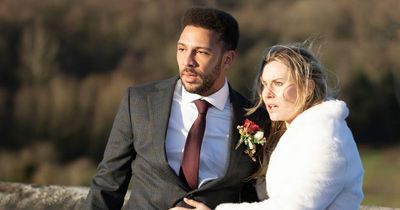 Emmerdale's Olivia Bromley filmed with harness under wedding dress in heart-stopping stunt