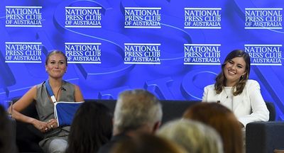 Platitudes and weak words slammed by Brittany Higgins and Grace Tame in their National Press Club address