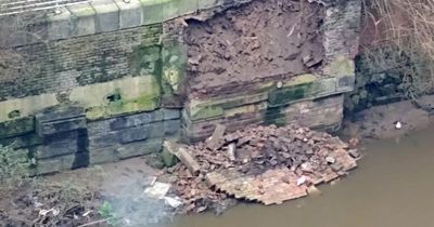 Footpath closed off as part of wall collapses into River Irwell