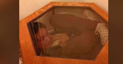 Woman tries to sell gran's furniture online by bizarrely contorting herself inside items