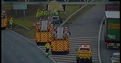 M5 traffic after car on fire forces lanes to close at Almondsbury Interchange