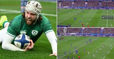 Mack Hansen's crazy first Ireland try that will have left France defence coach "raging"