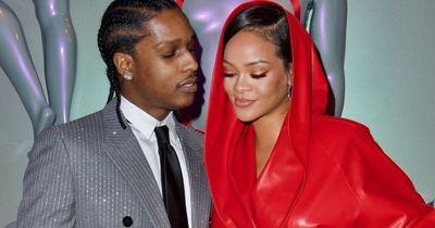 Rihanna covers up baby bump in red leather as singer starts to 'feel chubby'