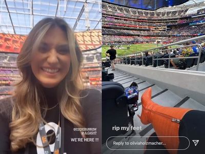 Olivia Holzmacher wears special Bengals boots to cheer on boyfriend Joe Burrow at Super Bowl