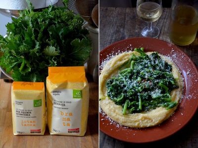 Rachel Roddy’s recipe for polenta with butter, parmesan and greens