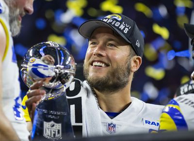 This photo of Matthew Stafford after the Rams’ Super Bowl win is iconic