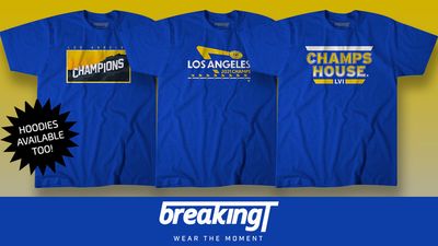 Celebrate your Super Bowl Champions with new Rams gear featuring NFLPA officially licensed shirts and hoodies by BreakingT