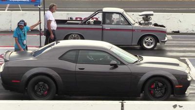 Watch Dodge Challenger Demon And Hellcat Drag Race Modified Pickups