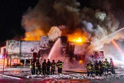 Fuel tanker smashes into building causing massive fire outside New York