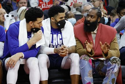 James Harden wore this completely ridiculous outfit to the 76ers game and was rightfully roasted by fans