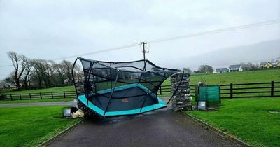 Trampolines go flying as Storm Dudley wreaks havoc across Ireland - with Eunice and snow to come
