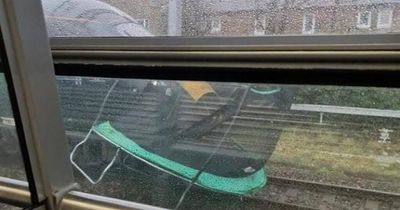 Train hits trampoline after Storm Dudley blows it onto tracks