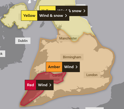 Met Office issues red weather warning for Storm Eunice