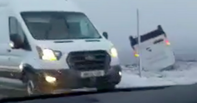 Van flips onto roof in dramatic footage amid stormy conditions in Scotland