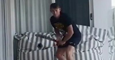 David Warner trolls cricket tragic Marnus Labuschagne as he builds makeshift wicket at home