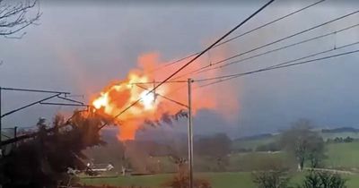 Dramatic footage captures moment tree goes up in flames after collapsing on overhead line on Scots railway