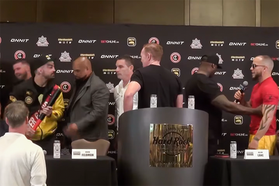 BKFC KnuckleMania 2 press conference video: Mike Perry threatens to hit Julian Lane with baseball bat