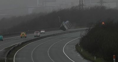 Storm Eunice 88mph winds blow over lorries on M4