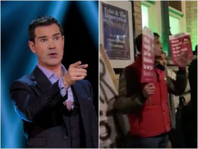 Jimmy Carr fan argues with protestor over Holocaust joke outside comedian’s gig