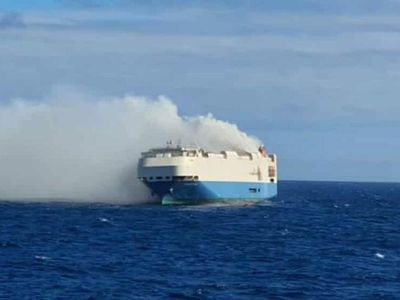 Burning Cargo Ship Carrying Thousands Of Luxury Cars Adrift In The Atlantic Ocean