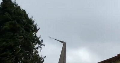 Incredible video catches the moment a church spire topples during mighty Storm Eunice winds