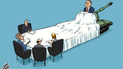 Cartooning for Peace: The Ukrainian crisis, from escalation to 'de-escalation'