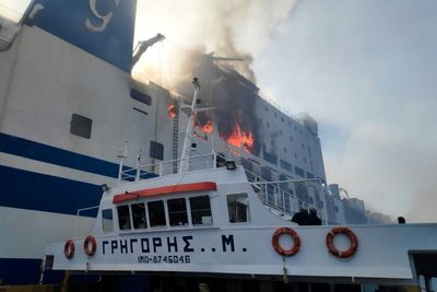 12 missing off Greece as ferry fire burns on