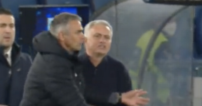 Vintage Jose Mourinho in action as Roma boss appears to reference referee scandal before being held back by coaches