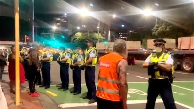 Police and protesters in early morning face-off