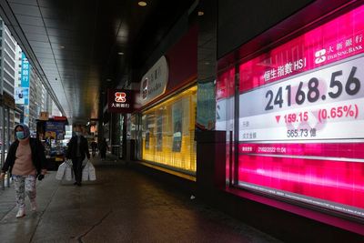 Asian shares mostly lower as investors eye Ukraine crisis