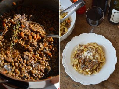 Rachel Roddy’s recipe for tagliatelle with lentil and mushroom ragu