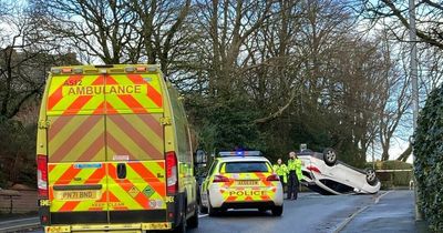 Woman rushed to hospital after car flips in dramatic Bolton crash