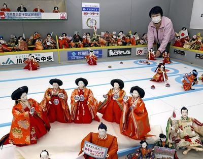 Silver medalist curling team dolls on display in Aichi