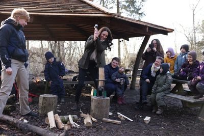 Kate wields hammer to chop wood on fact-finding mission to Danish forest school