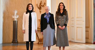 Kate Middleton is greeted by Denmark's Queen and Princess Mary on solo trip to country