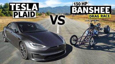 Tesla Model S Plaid Vs Custom Drag Quad Is A Truly Wacky Race