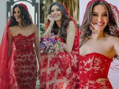 Every detail about Shibani Dandekar Akhtar's wedding lehenga-gown