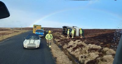 Lucky escape for lorry driver blown over by strong winds in Stanhope