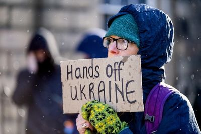 Demonstrators protest over invasion of Ukraine outside Russian consulate