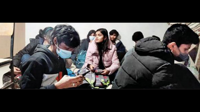 Students scramble to find safety in Ukraine, take refuge in bomb shelters