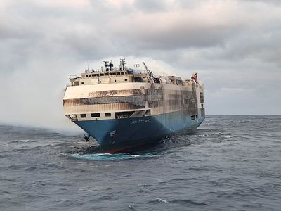 Salvage team boards burnt ship with luxury cars off Azores, towing begins