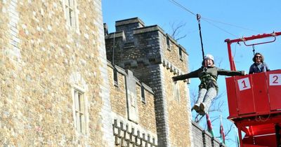 Two 30ft high ziplines have been installed side by side outside Cardiff Castle