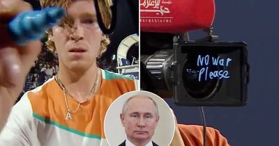 Russian tennis star Andrey Rublev issues 'No war' plea in written message on camera lens