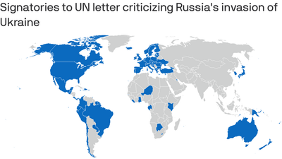 Mapped: 87 countries condemn Russia's invasion of Ukraine at the UN