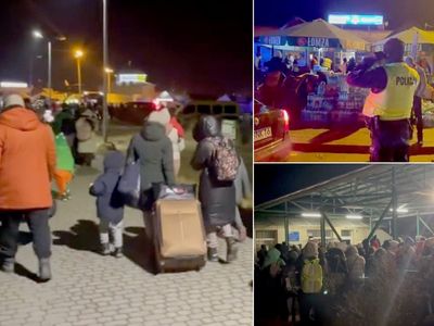 Watch: Chaos at border as tens of thousands of desperate Ukrainians try to cross to safety in Poland