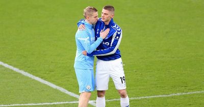 Ukraine players Aleks Zinchenko and Vitaliy Mykolenko share moment ahead of Everton vs Man City