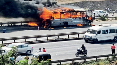 Pune: Private bus catches fire, rescuer injured