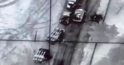 Moment devastating Ukraine drone strikes obliterate two Russian convoys