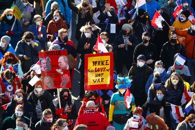German revellers swap Carnival parade for anti-war rally